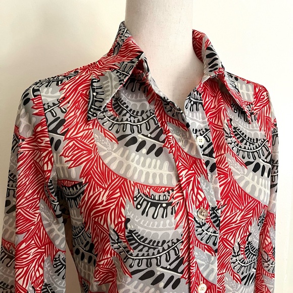 Vintage 70s Bodin Knits Button Shirt Dagger Collar Disco Bold Print Size Small - Picture 4 of 8